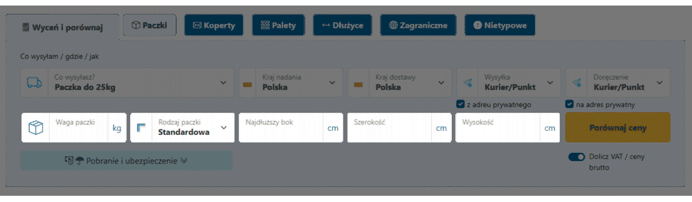 formularz wyceny paczek